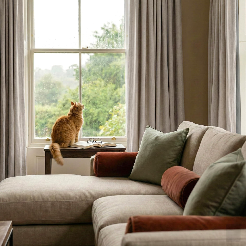 Natural Beige 100% Blackout Linen Curtains 96 Inch B680