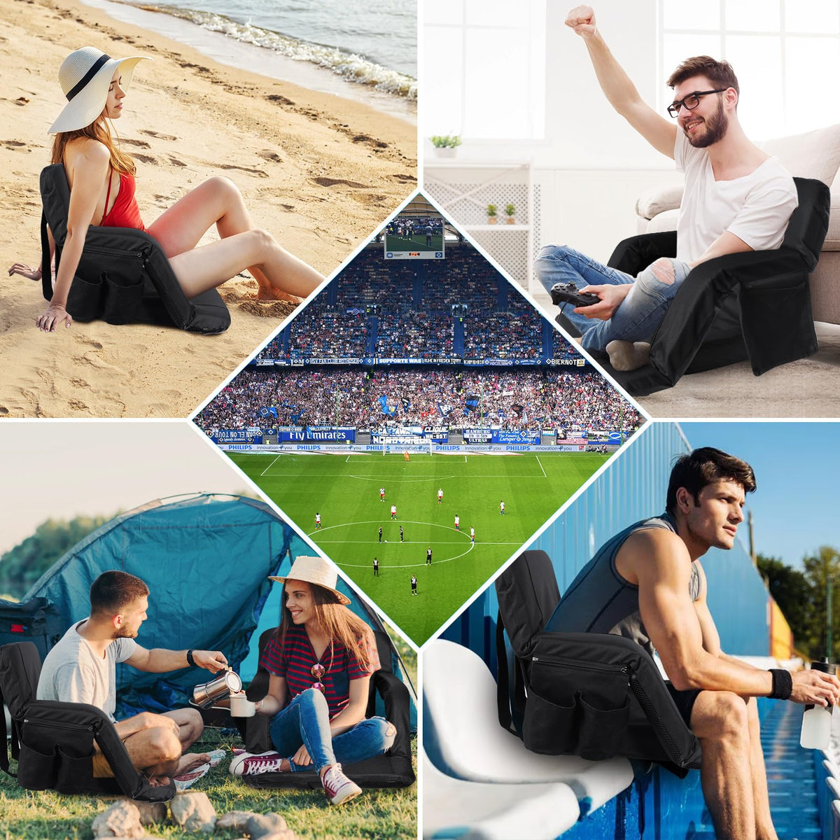 2 Pack Portable Folding Stadium Seats with Back Support and Cushion L496