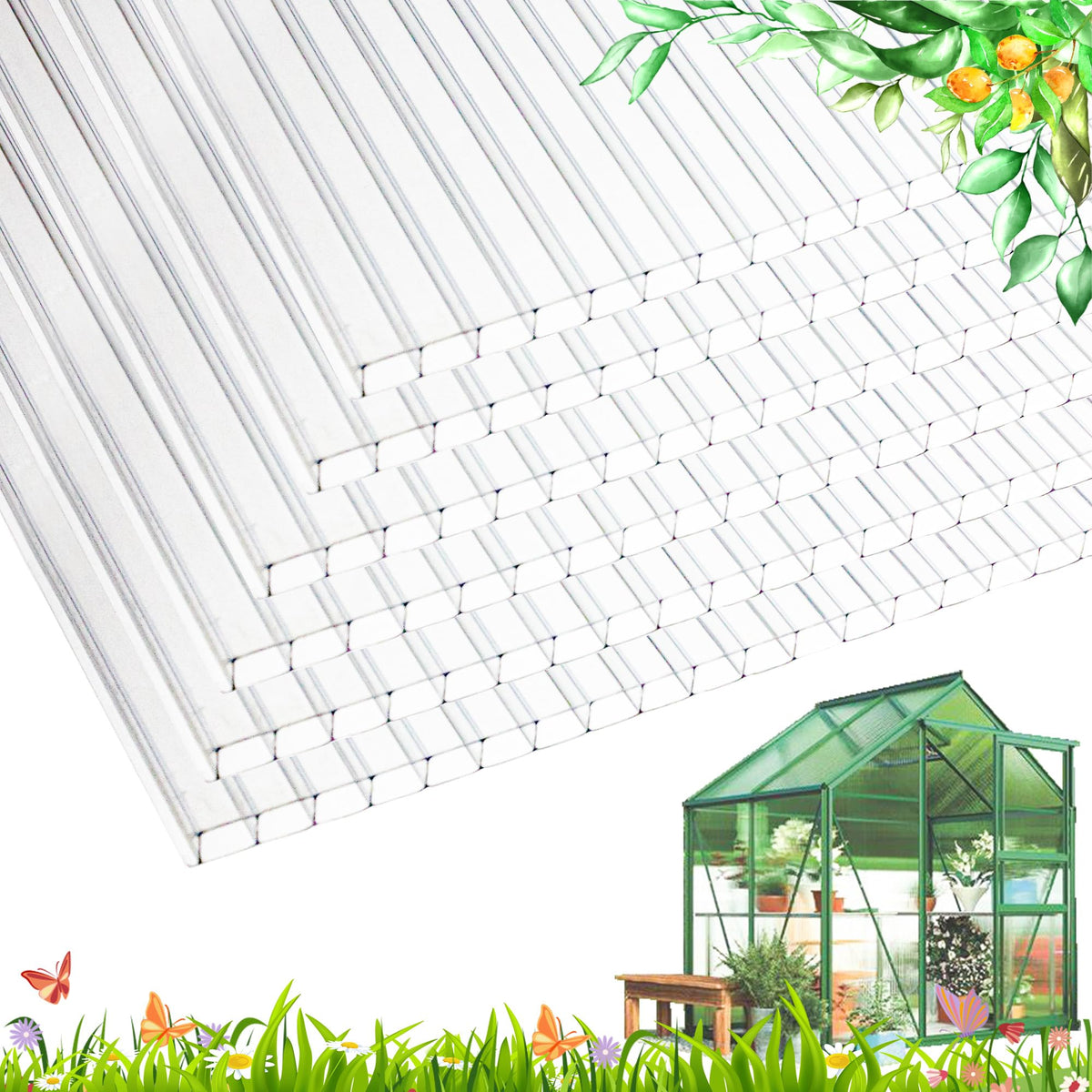 12 PCS Polycarbonate Greenhouse Panels 4' x 2' x 0.32'' N416