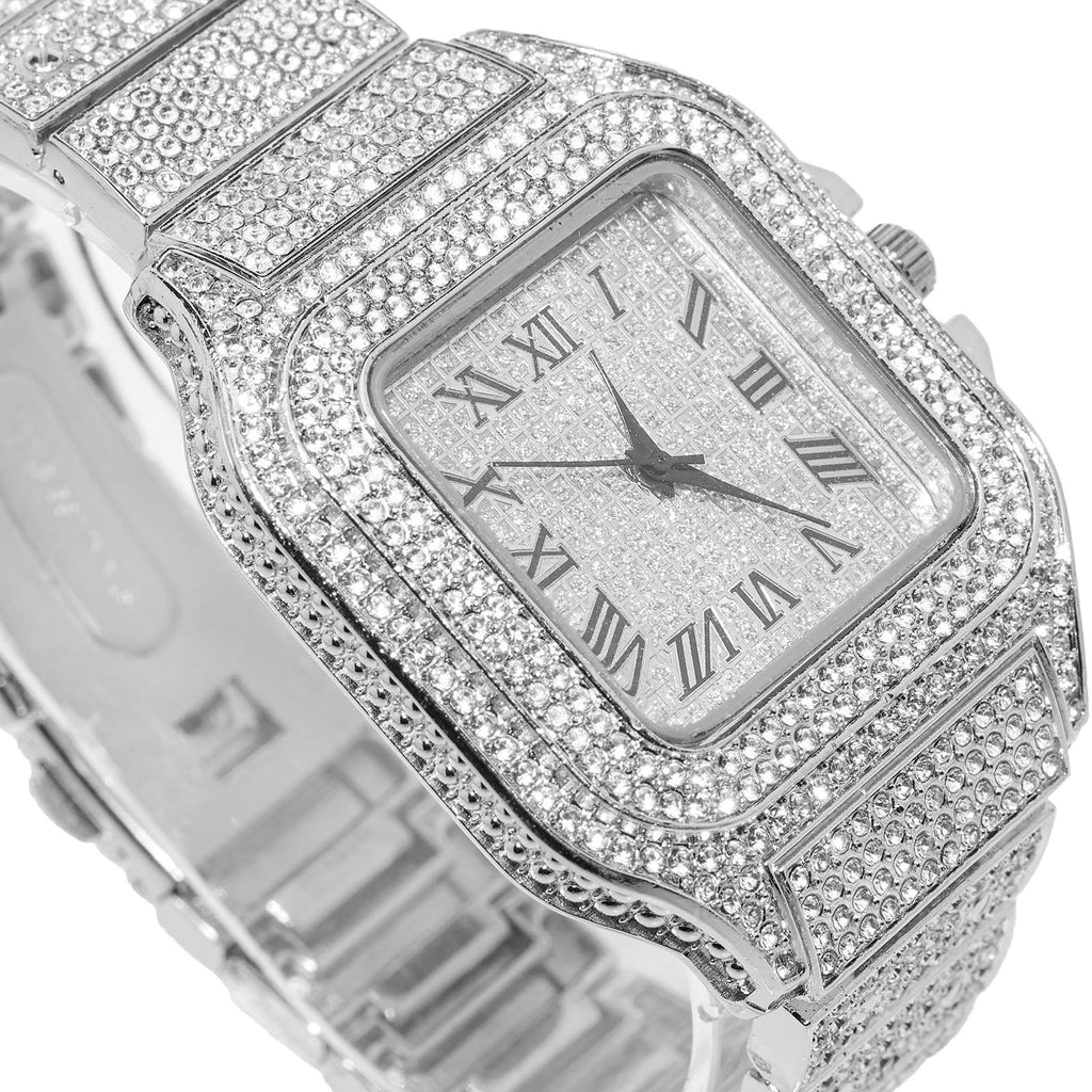 Men's Watch 18K Gold Platinum Plated 40MM Square Dial Diamond Wristband M342686