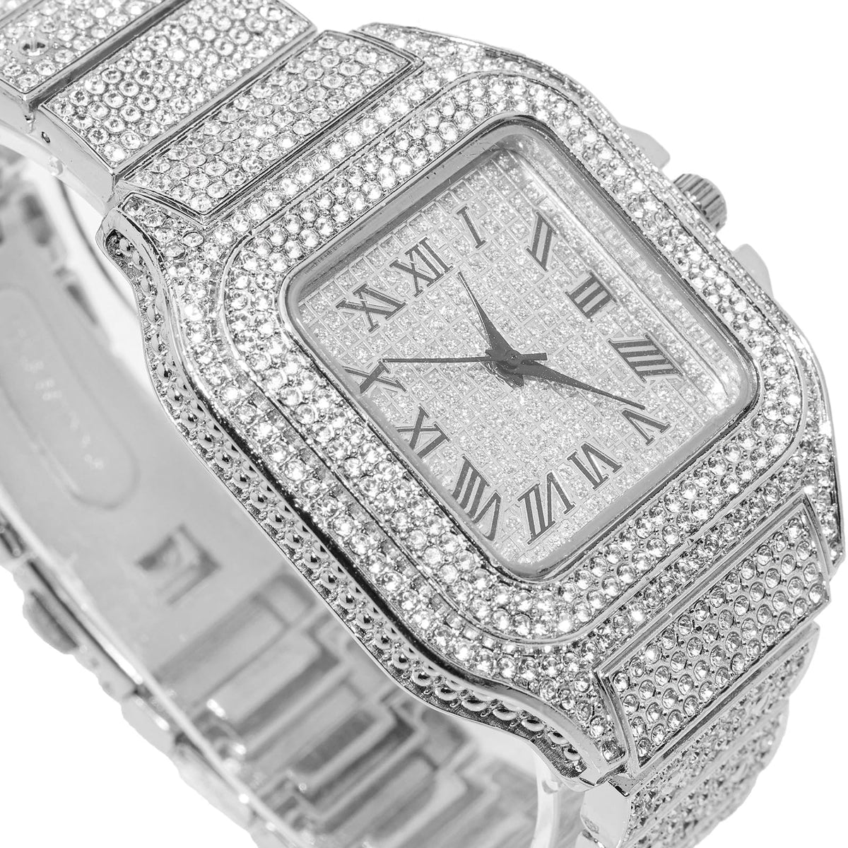 Men's Watch 18K Gold Platinum Plated 40MM Square Dial Diamond Wristband M342686