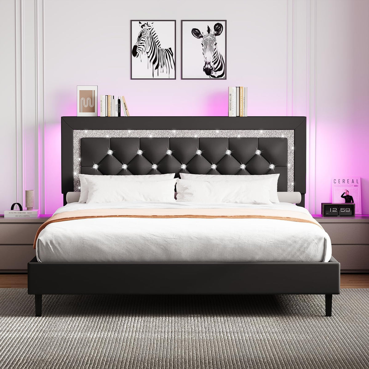 Black Full Bed Frame with LED Lights L43815