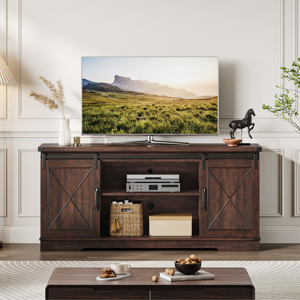 Farmhouse TV Stand with Sliding Barn Doors J793550