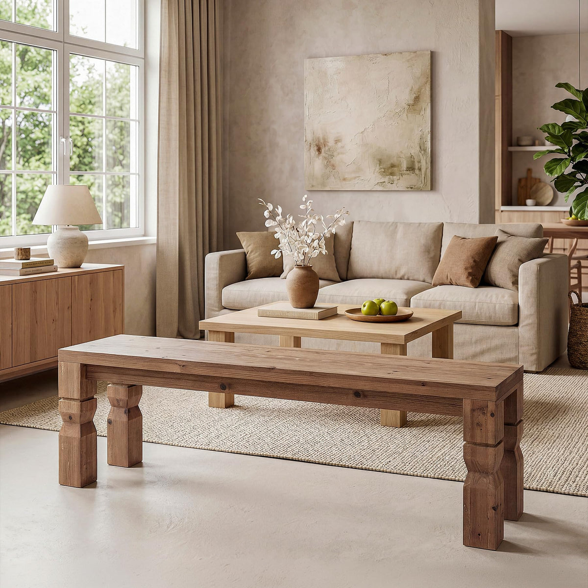Solid Wood Bench 55-Inch Long Rustic Brown F372227
