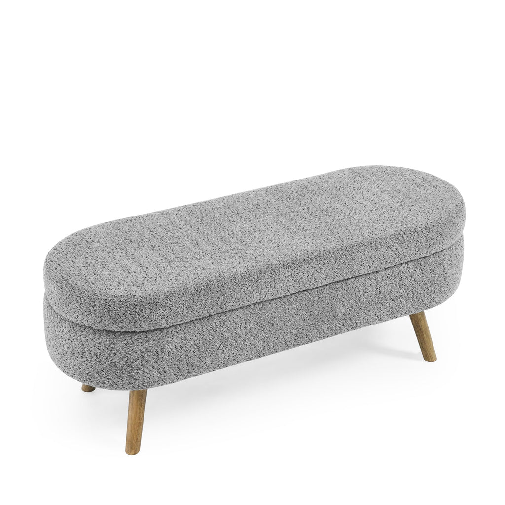Oval Storage Bench with Rubber Wood Legs, Gray W840305