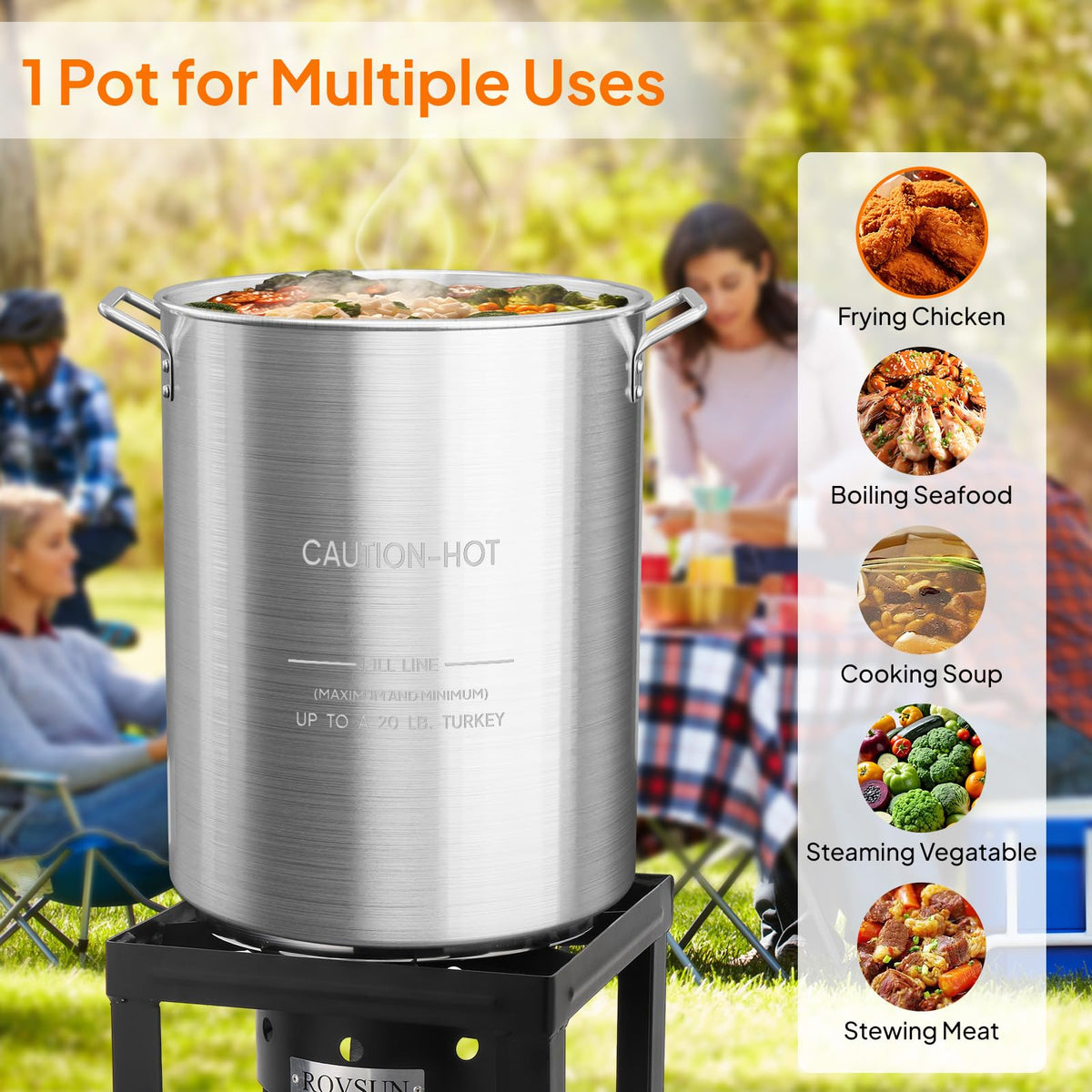 30QT Aluminum Turkey Fryer Pot & Seafood Boil Pot with Strainer Basket E6126
