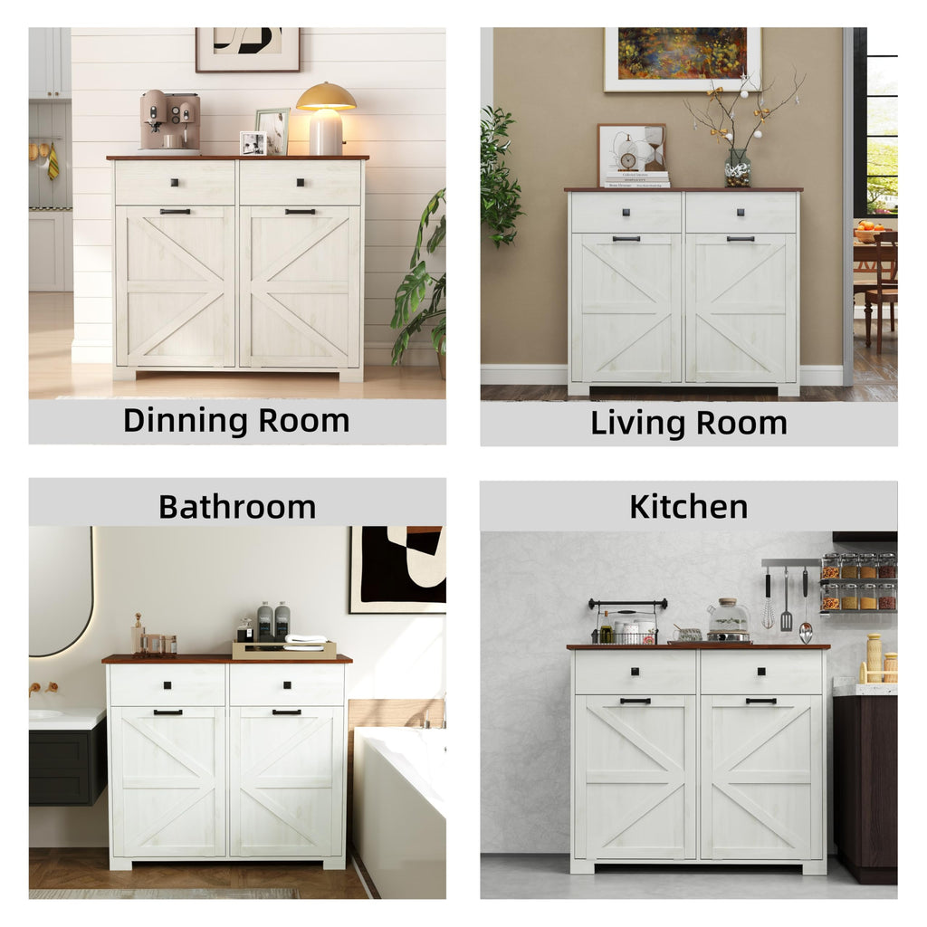 Antique White Laundry Hamper Cabinet with 2 Drawers K58281