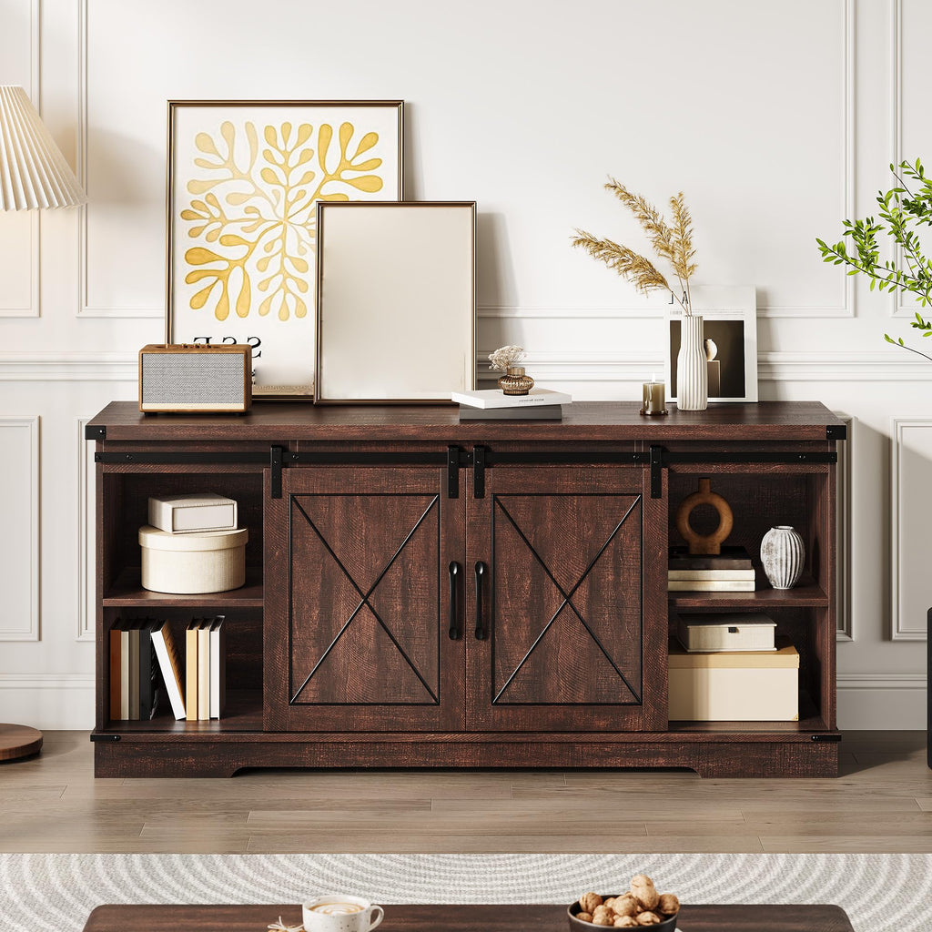 Farmhouse TV Stand with Sliding Barn Doors J793550