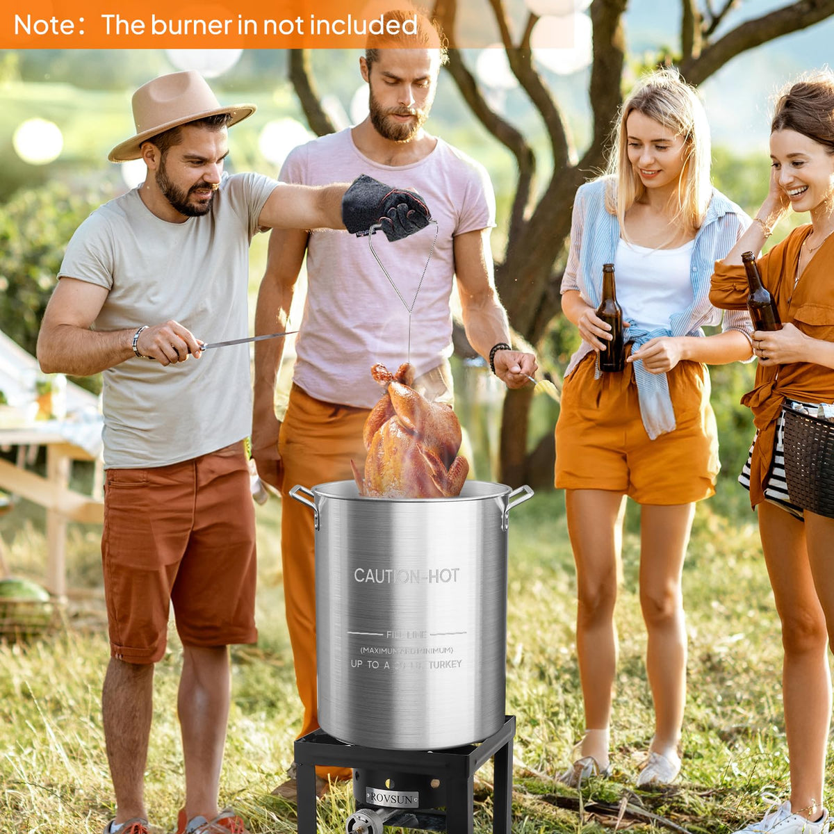30QT Aluminum Turkey Fryer Pot & Seafood Boil Pot with Strainer Basket E6126