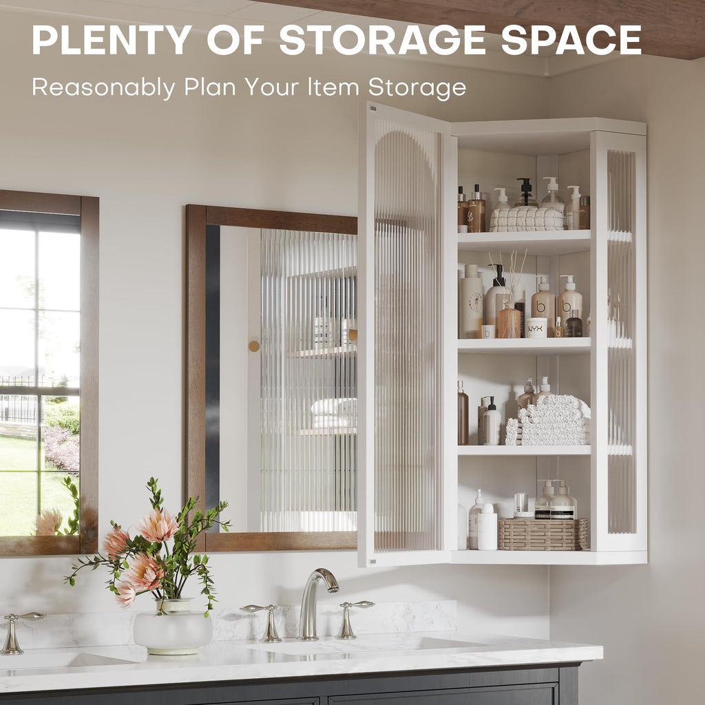White Metal Corner Wall Cabinet with Glass Doors and Shelves Q68973