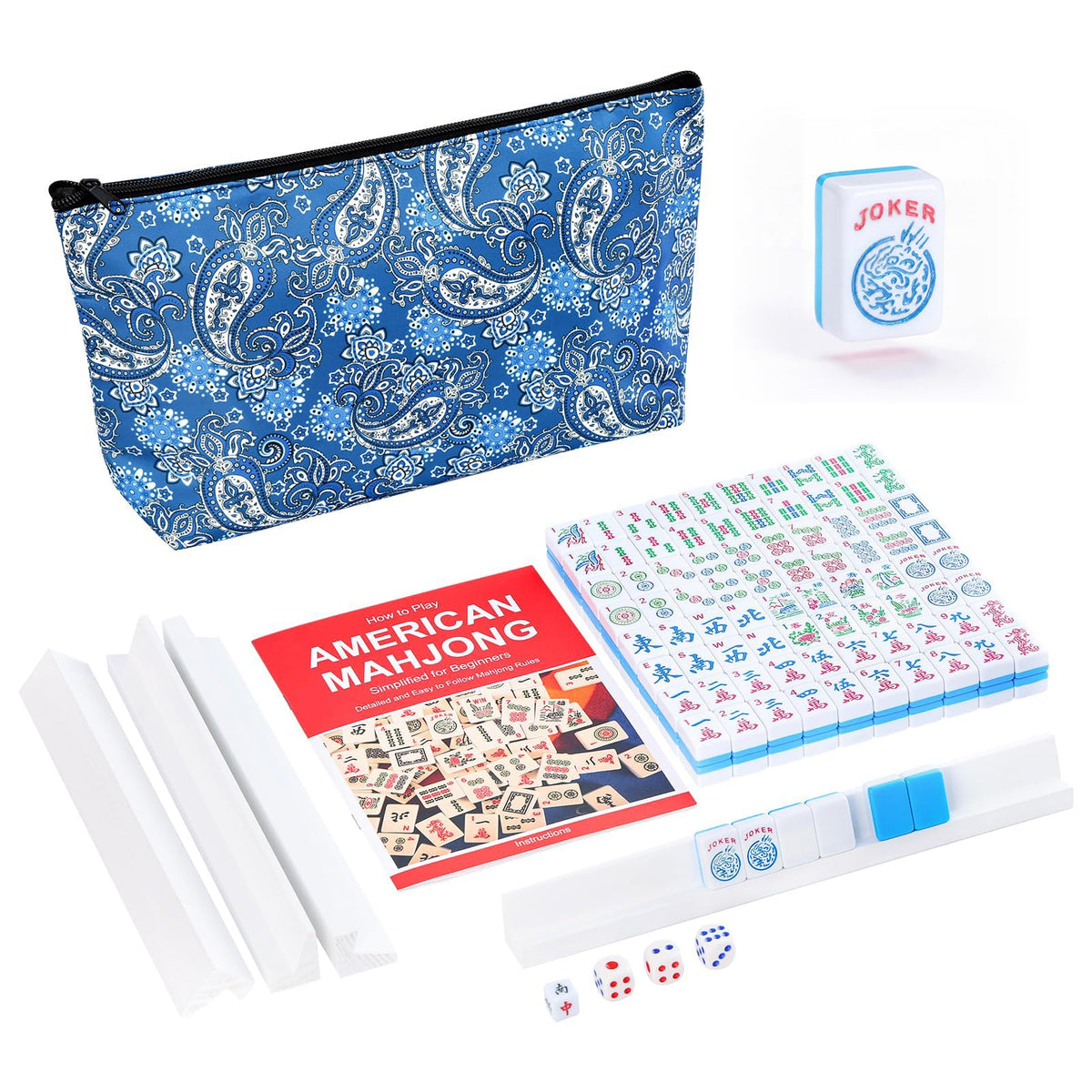 Mini Mahjong Set with 166 Blue Tiles, 4 Racks & Bag F7446