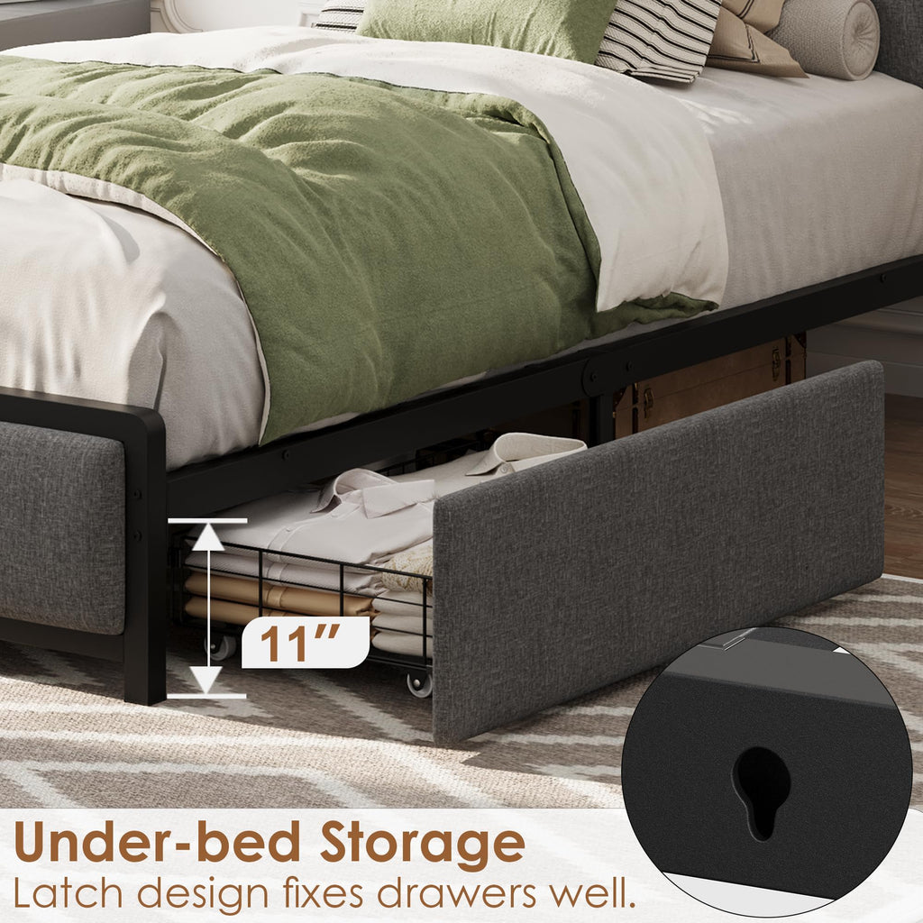 Gray Twin Size Bed Frame with 2 Drawers D65520
