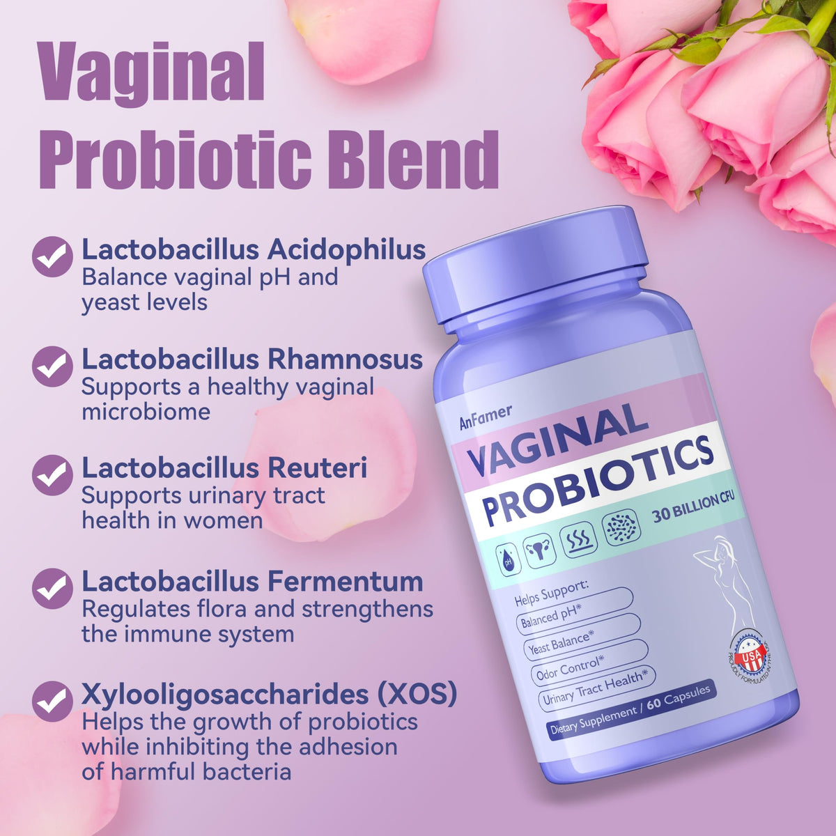 Probiotics for Women with Prebiotics & Lactobacillus Blend 30 Billion CFU, 60 Capsules L35893