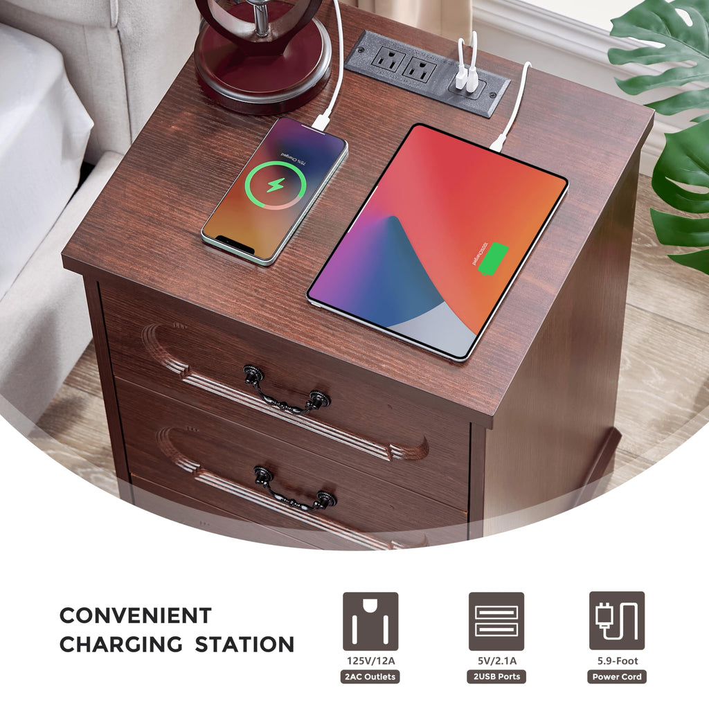 Cherry 3 Drawer Dresser with Charging Station Q762709