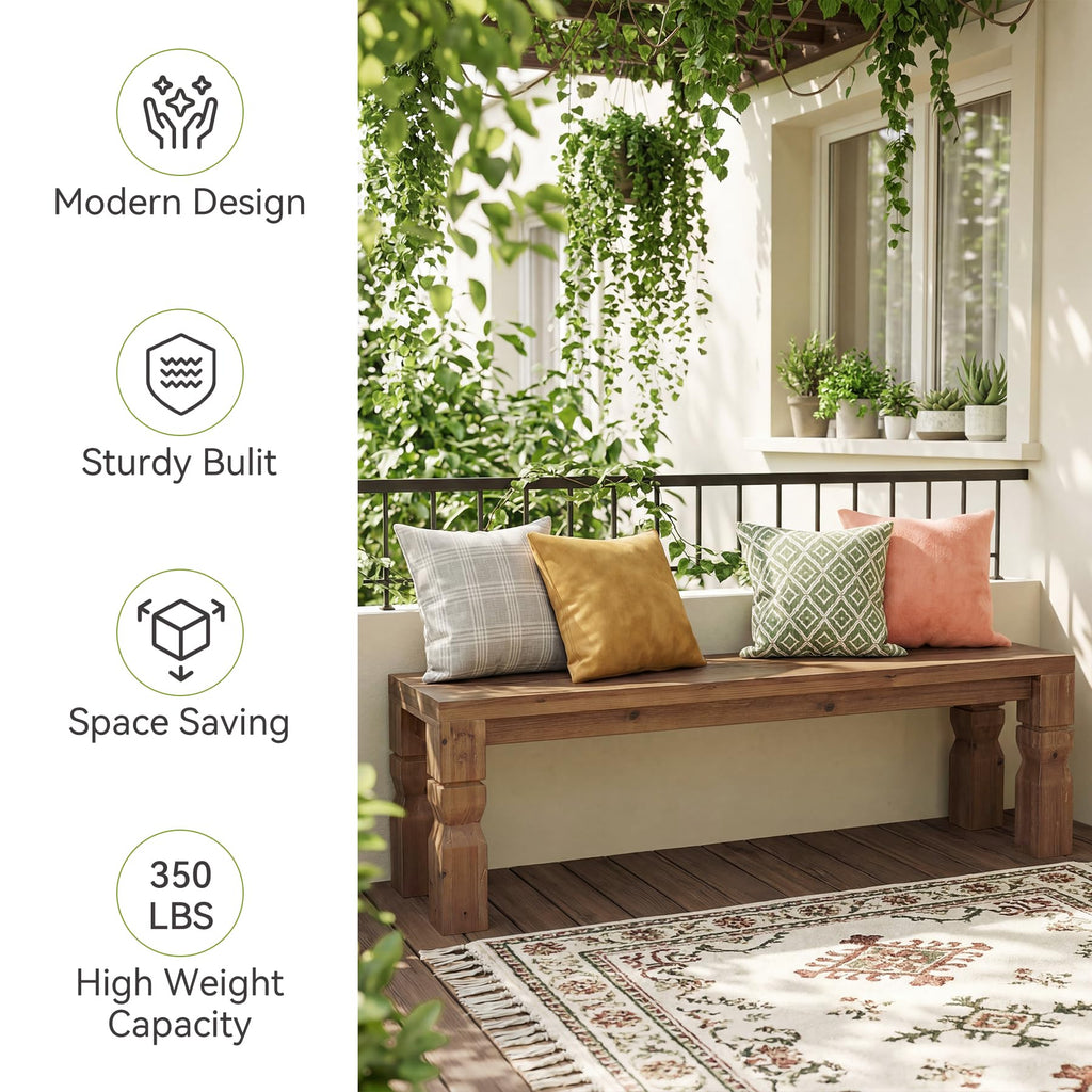Solid Wood Bench 55-Inch Long Rustic Brown F372227