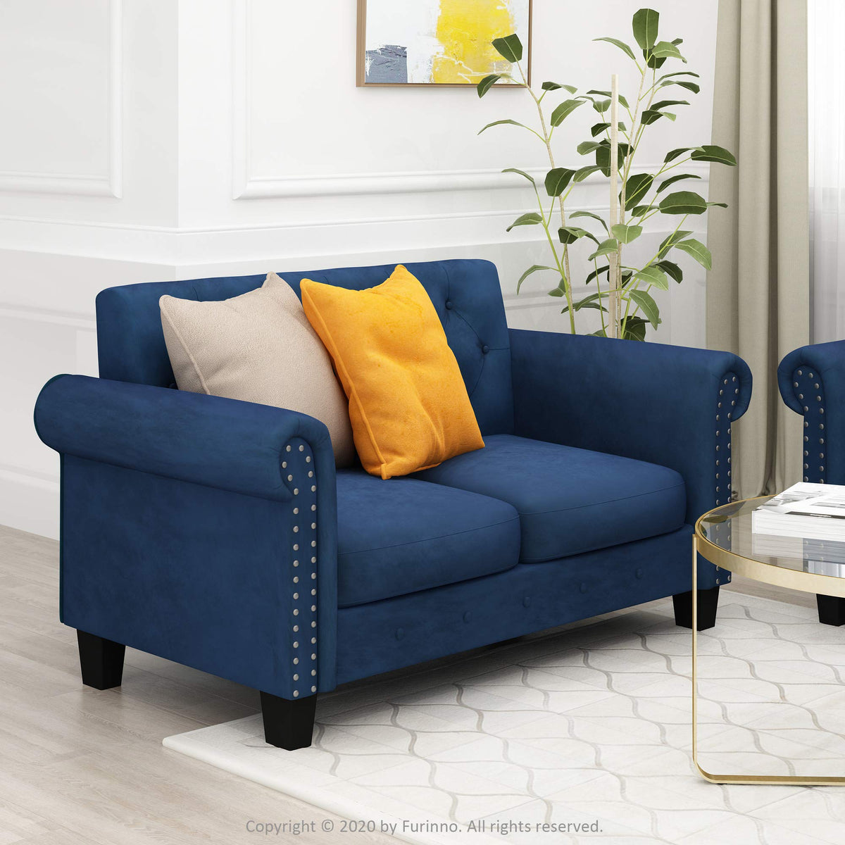 Navy Velvet 2-Seater Loveseat Sofa N4049