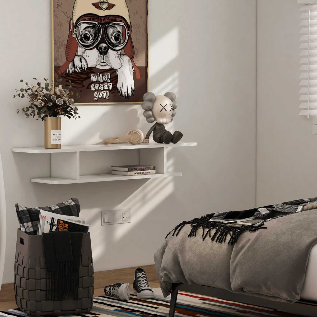 White Floating Wall Mounted TV Stand with Storage H27754
