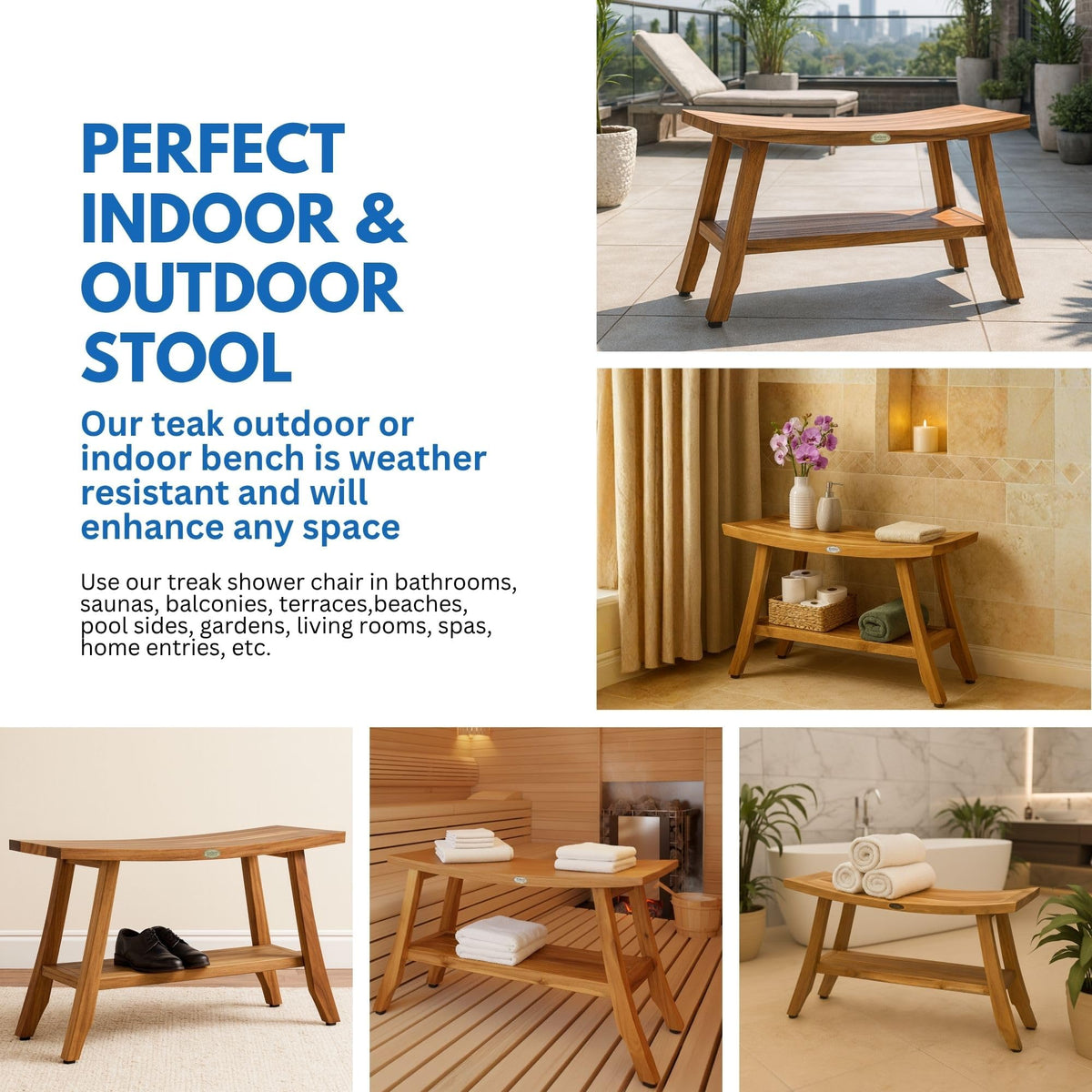34-Inch Natural Teak Shower Bench F3969