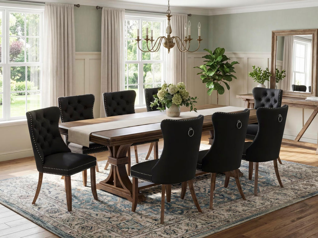 9 Piece Dining Table Set with 8 Dark Grey Polyester Chairs N249332