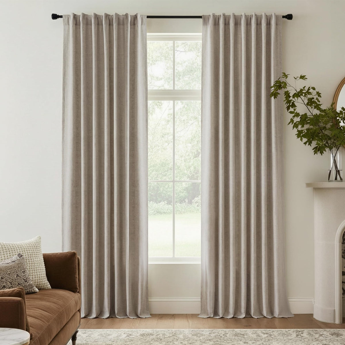 Natural Beige 100% Blackout Linen Curtains 96 Inch B680