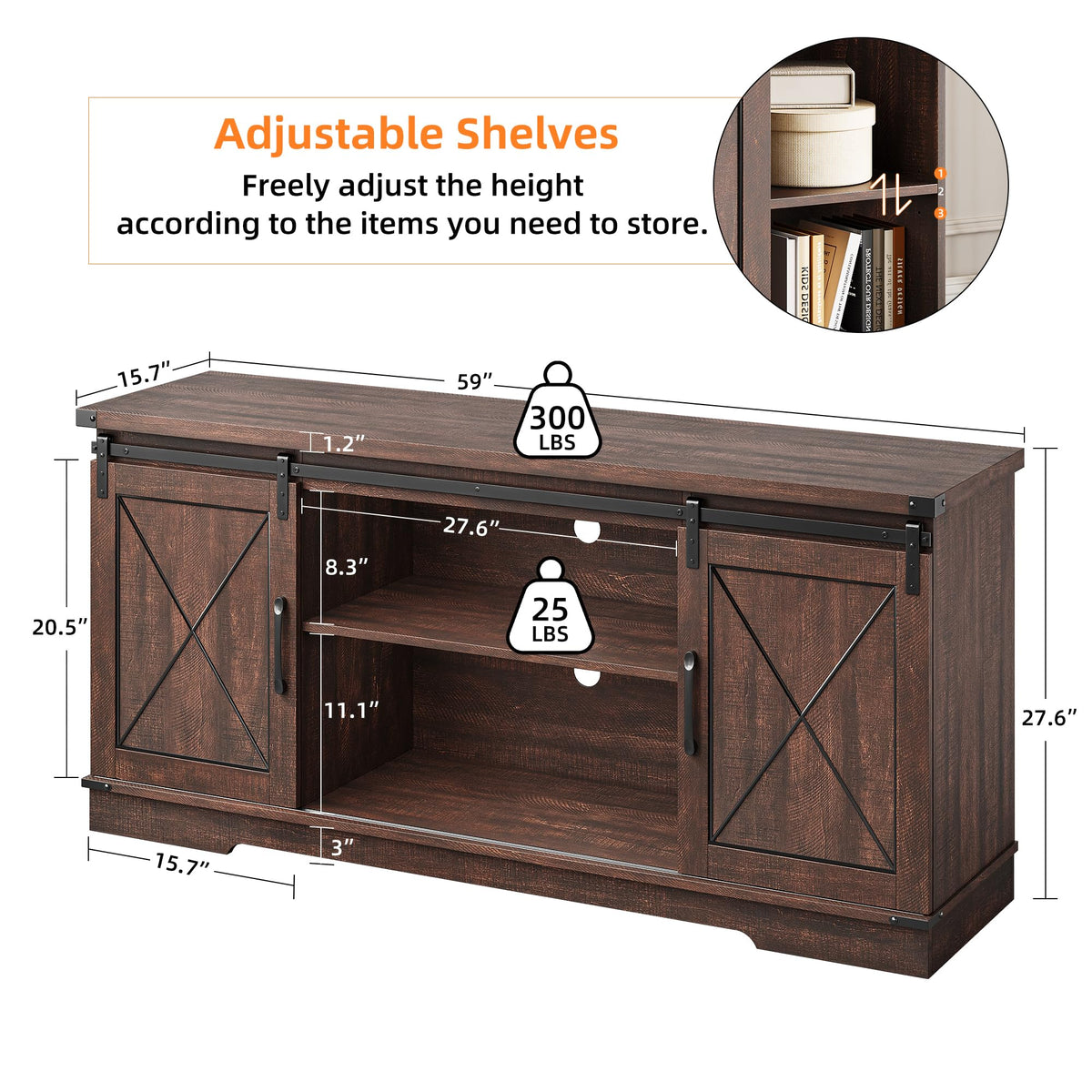 Farmhouse TV Stand with Sliding Barn Doors J793550