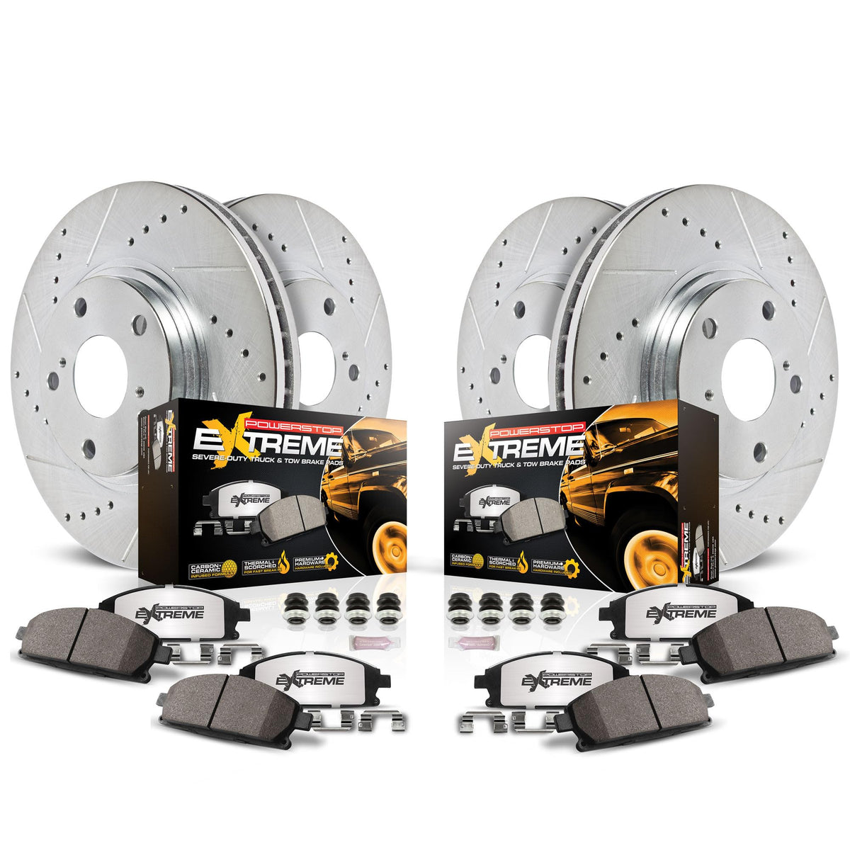Front and Rear Drilled Slotted Brake Rotors and Carbon Fiber Ceramic Pads Y240298