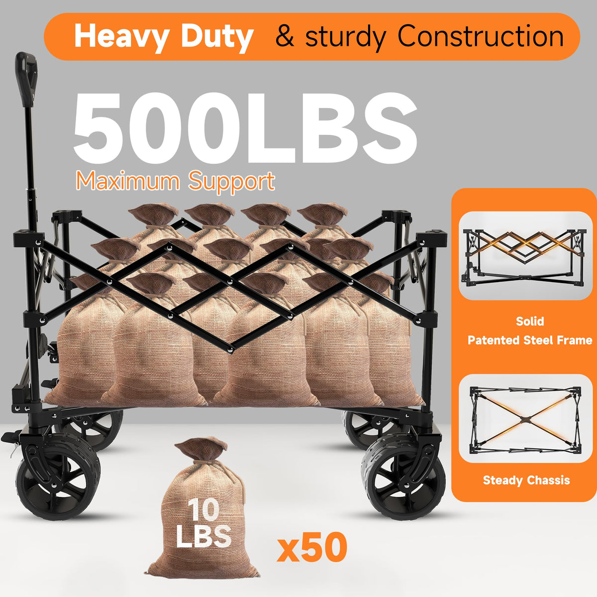 40" Black Collapsible Wagon Cart 500lbs 250L M256