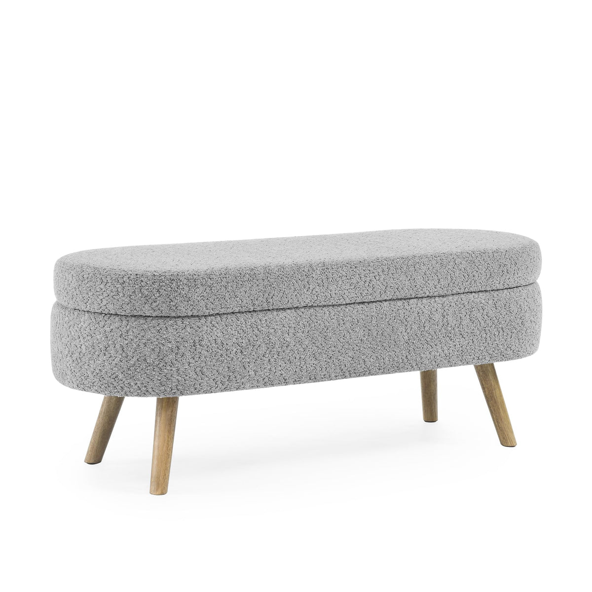 Oval Storage Bench with Rubber Wood Legs, Gray W840305
