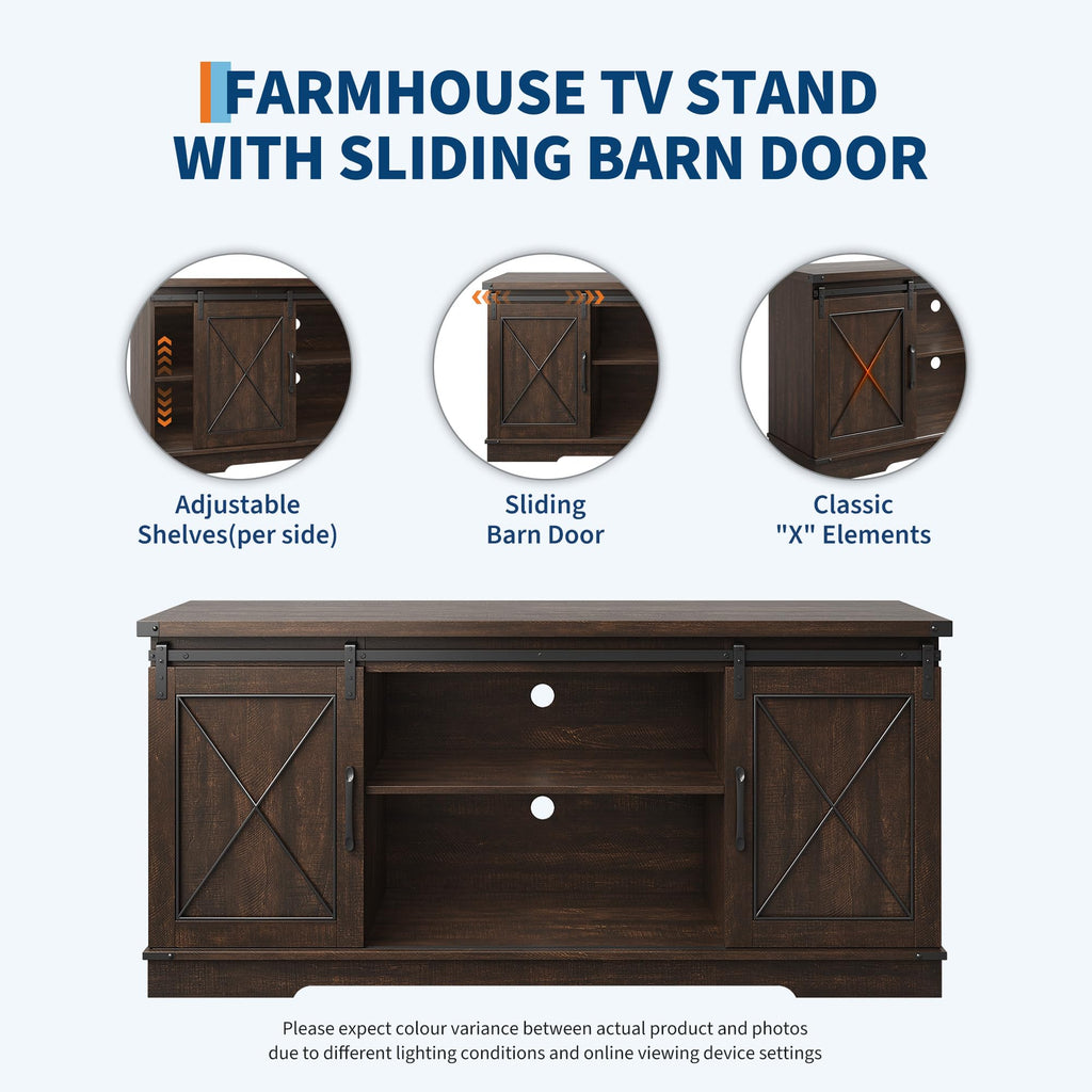 Farmhouse TV Stand with Sliding Barn Doors J793550