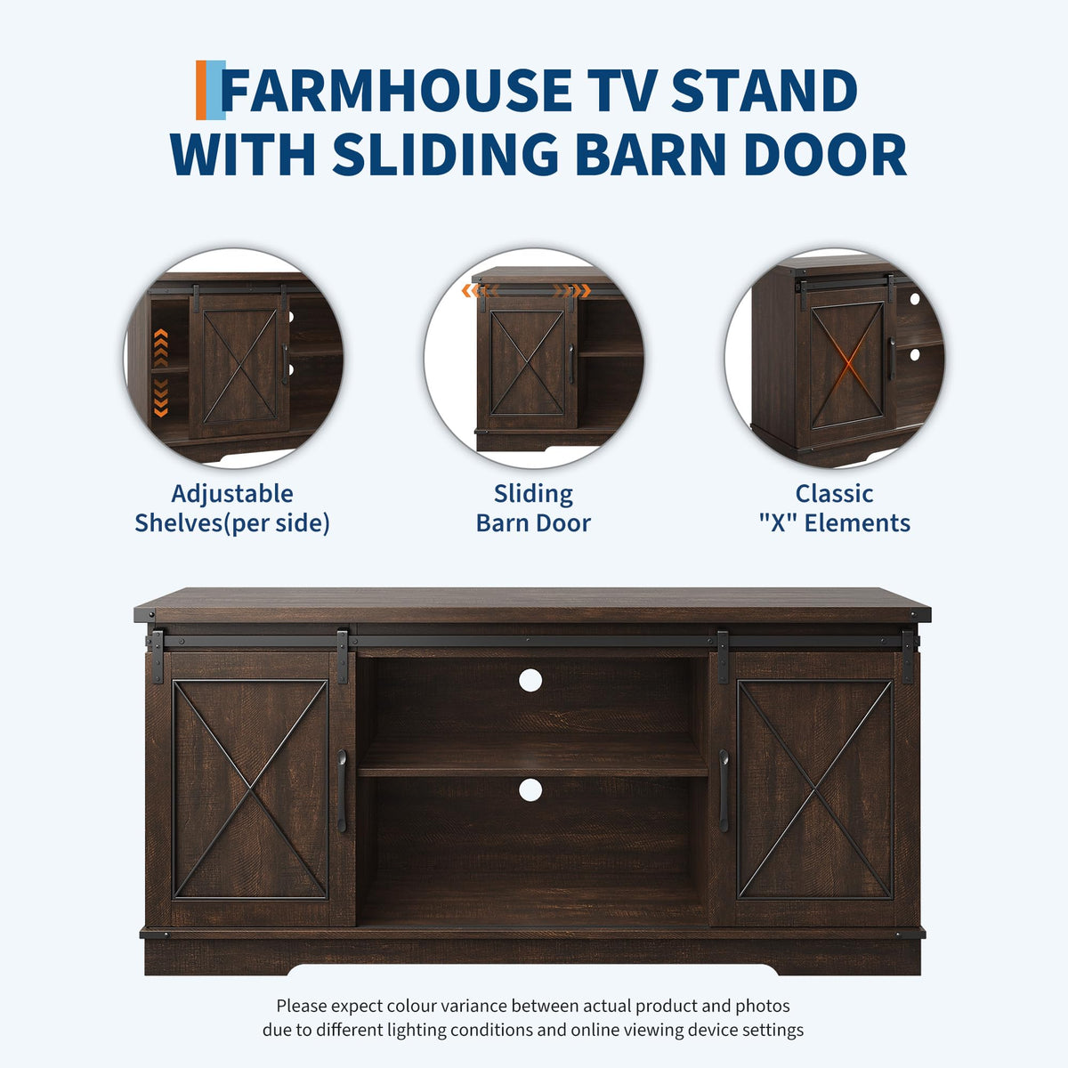 Farmhouse TV Stand with Sliding Barn Doors J793550