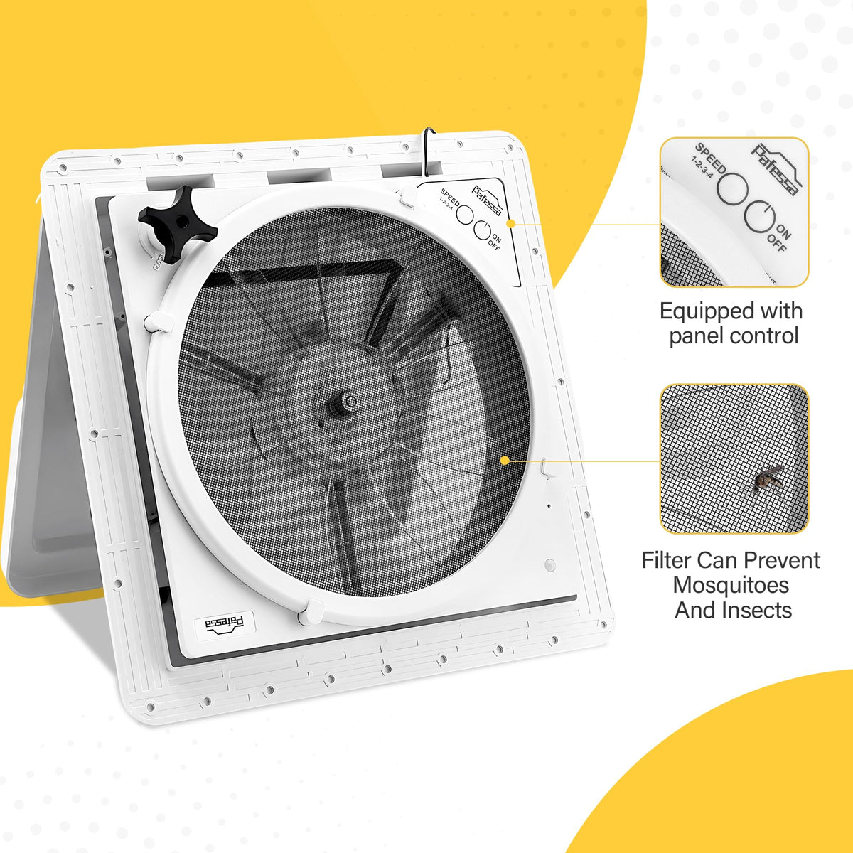 14” RV Roof Vent Fan 4 Speed Reversible 12V Manual White Dome F5842
