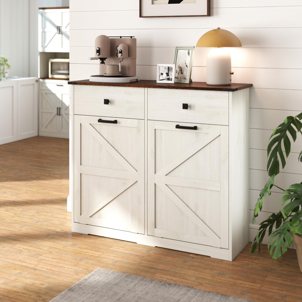 Antique White Laundry Hamper Cabinet with 2 Drawers K58281