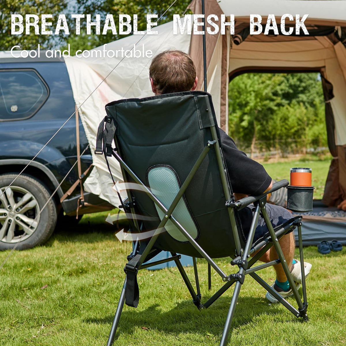 Oversized Folding Camping Chair with Cup Holder Black H5825