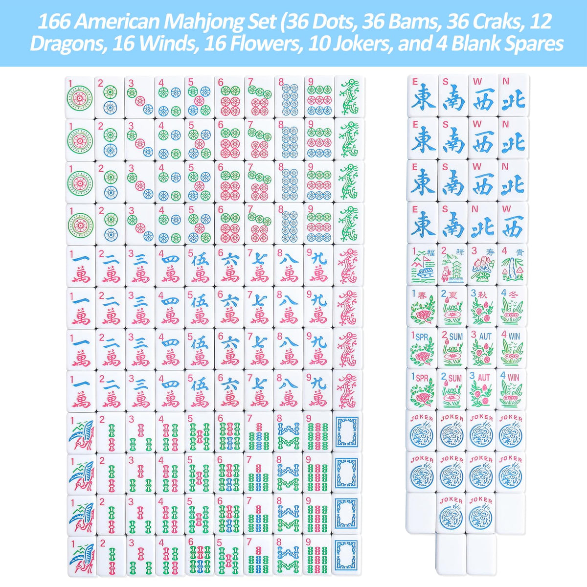 Mini Mahjong Set with 166 Blue Tiles, 4 Racks & Bag F7446