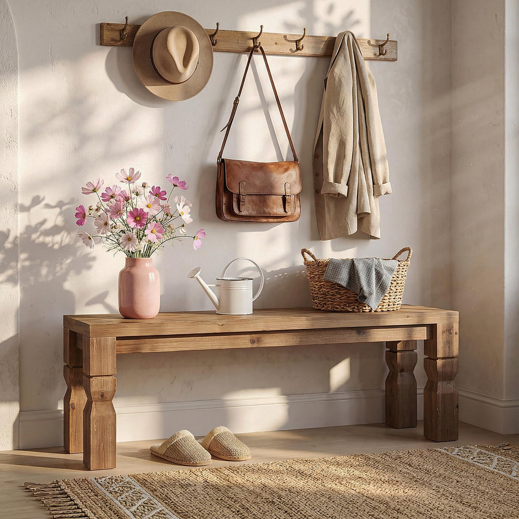 Solid Wood Bench 55-Inch Long Rustic Brown F372227