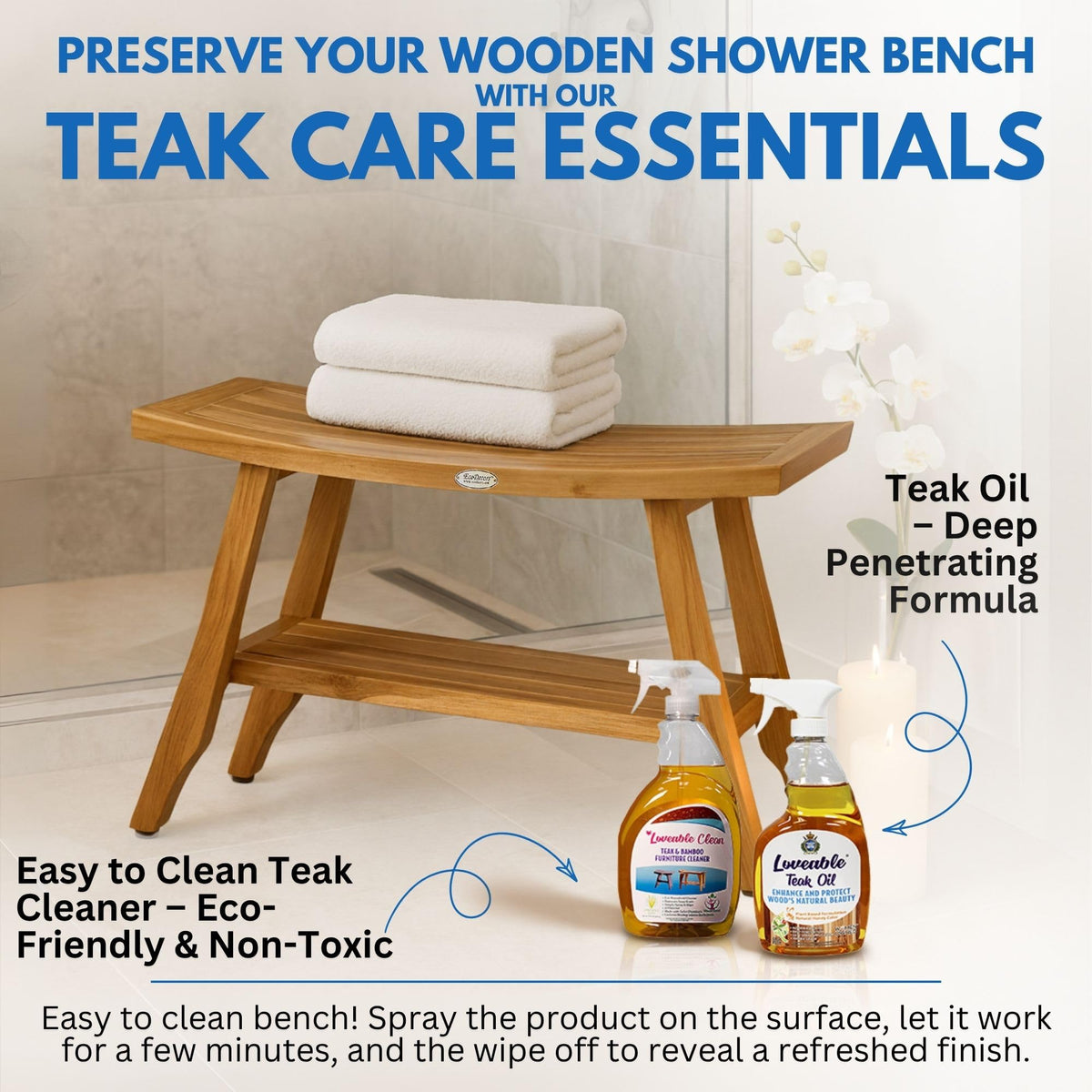 34-Inch Natural Teak Shower Bench F3969