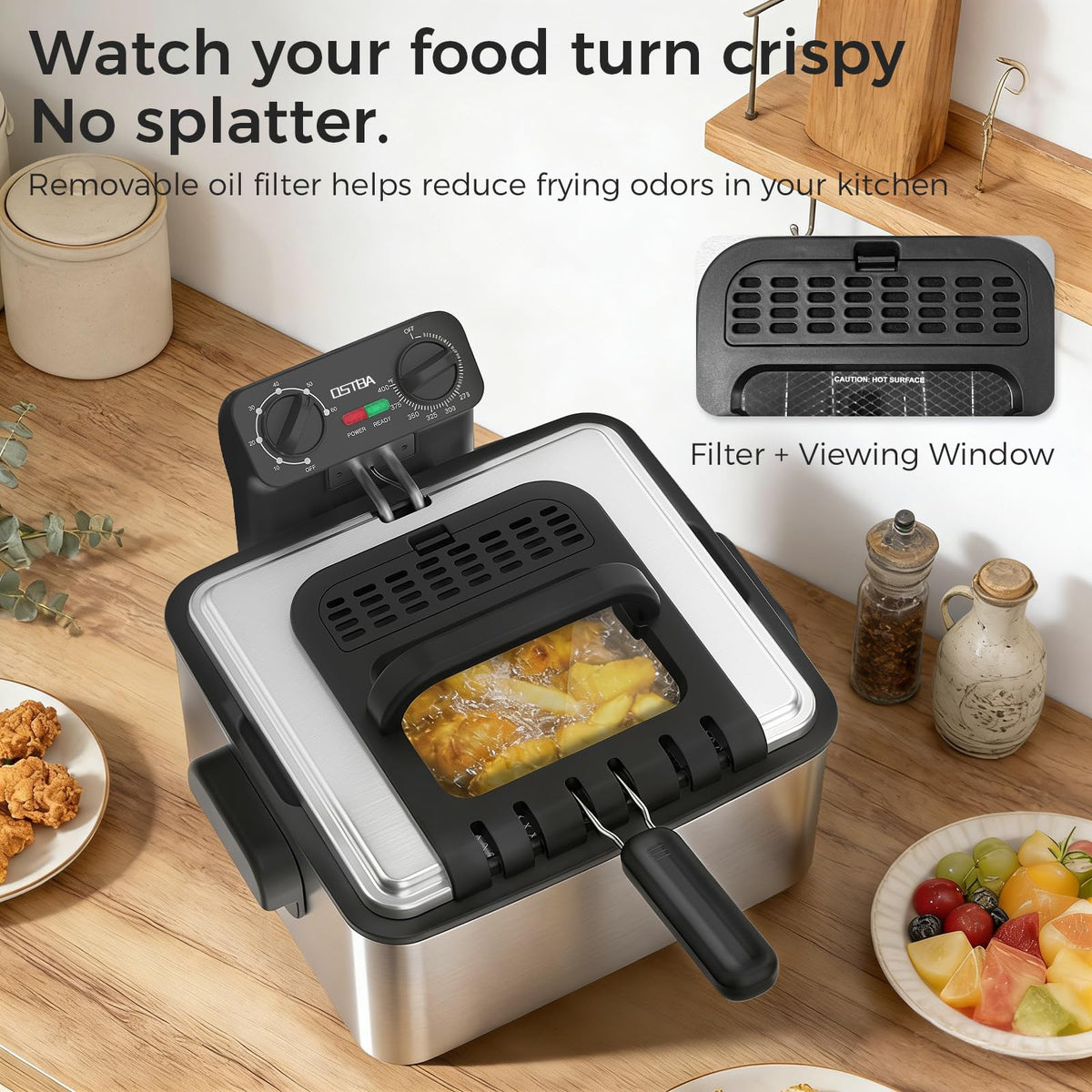 Electric Deep Fryer with 3 Baskets, 4.75QT Stainless Steel U69801