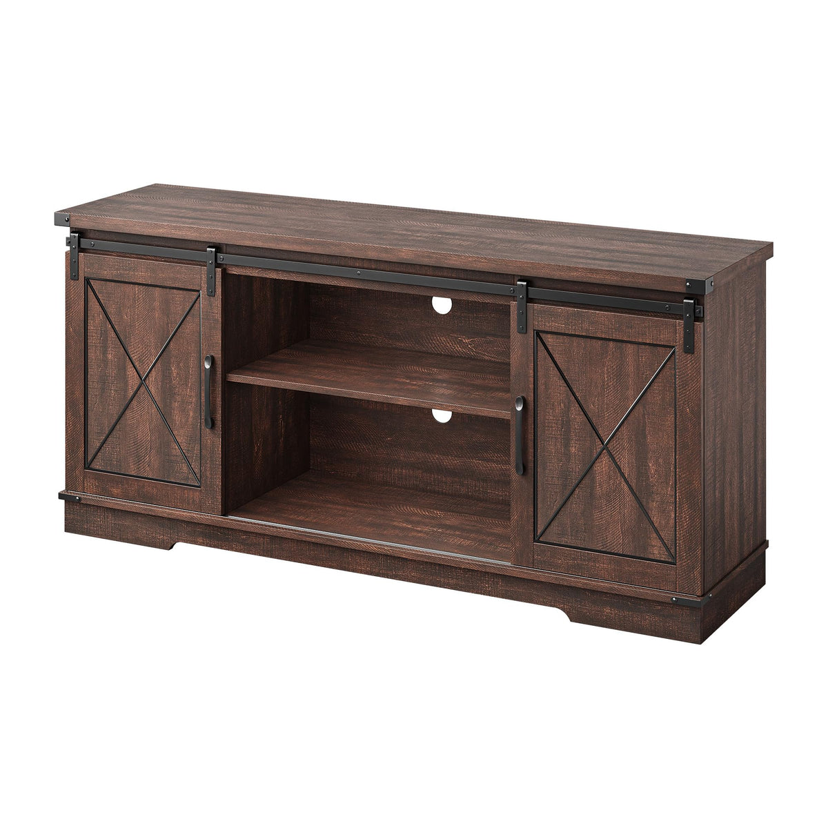 Farmhouse TV Stand with Sliding Barn Doors J793550