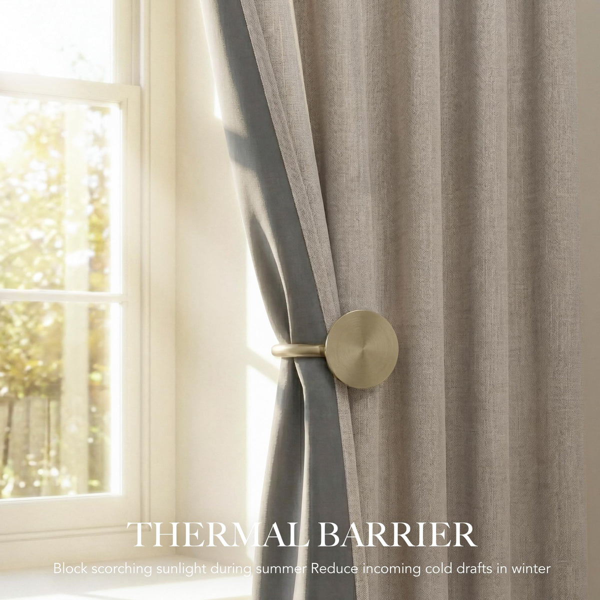 Natural Beige 100% Blackout Linen Curtains 96 Inch B680