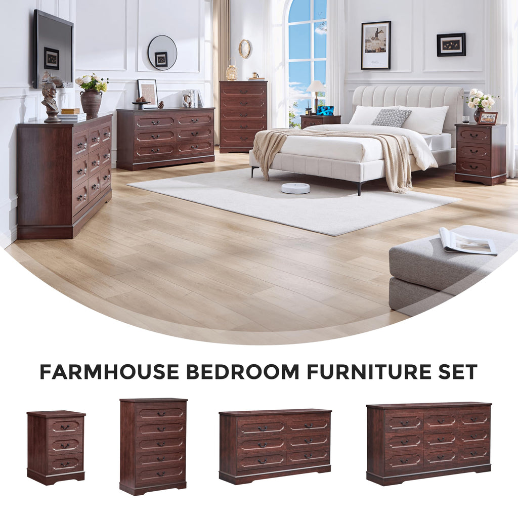 Cherry 3 Drawer Dresser with Charging Station Q762709