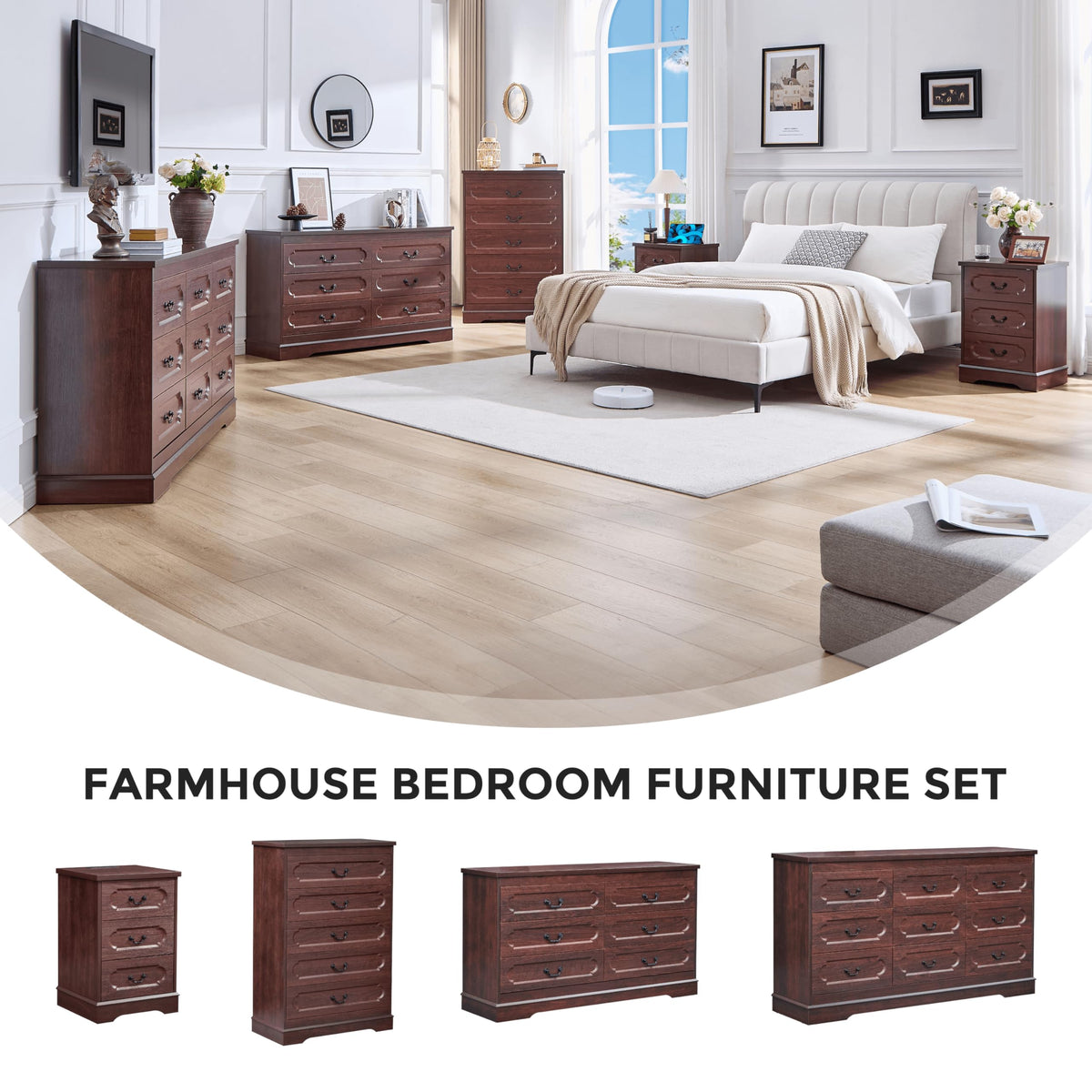 Cherry 3 Drawer Dresser with Charging Station Q762709