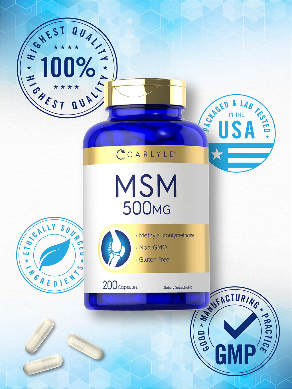MSM Supplement Capsules 500mg 200 Count P8123