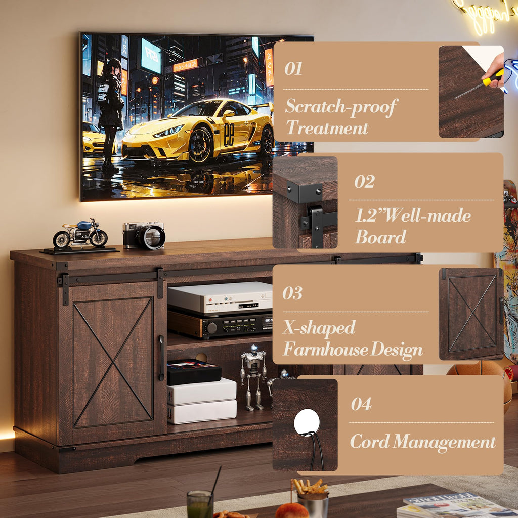 Farmhouse TV Stand with Sliding Barn Doors J793550
