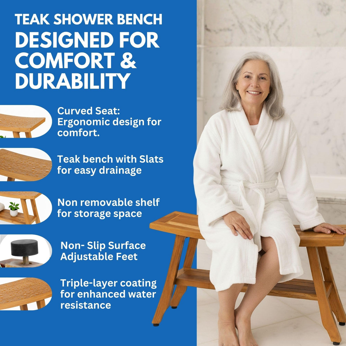 34-Inch Natural Teak Shower Bench F3969