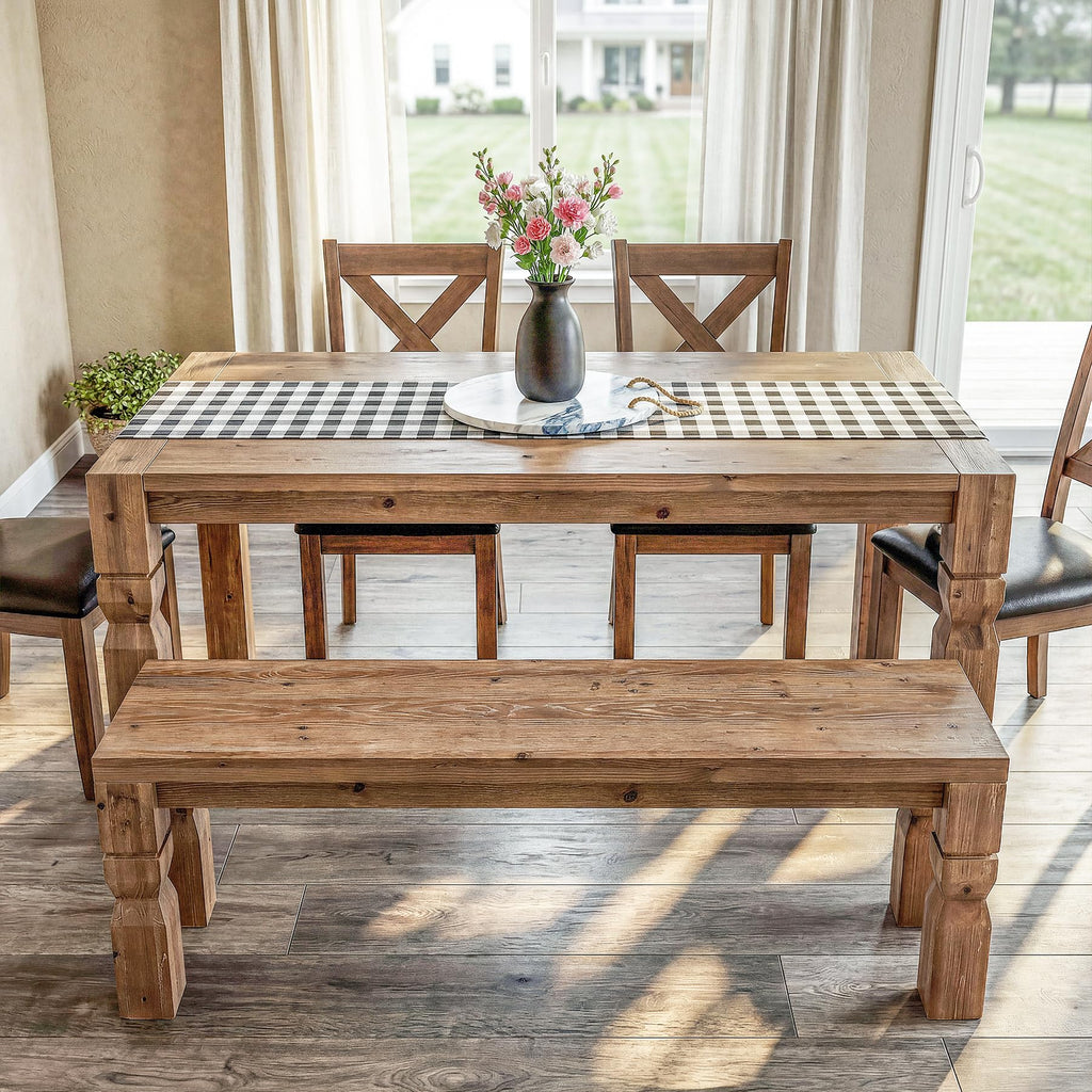 Solid Wood Bench 55-Inch Long Rustic Brown F372227