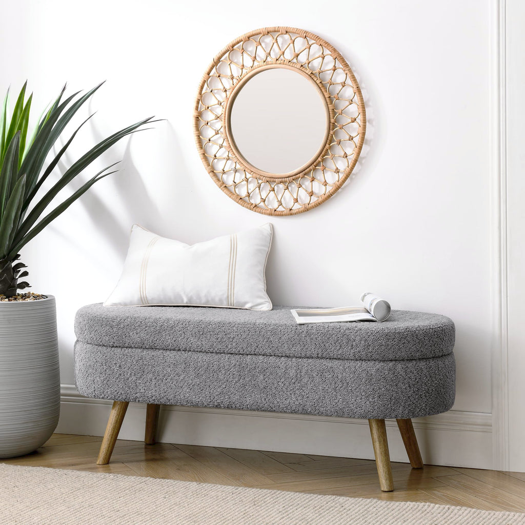 Oval Storage Bench with Rubber Wood Legs, Gray W840305