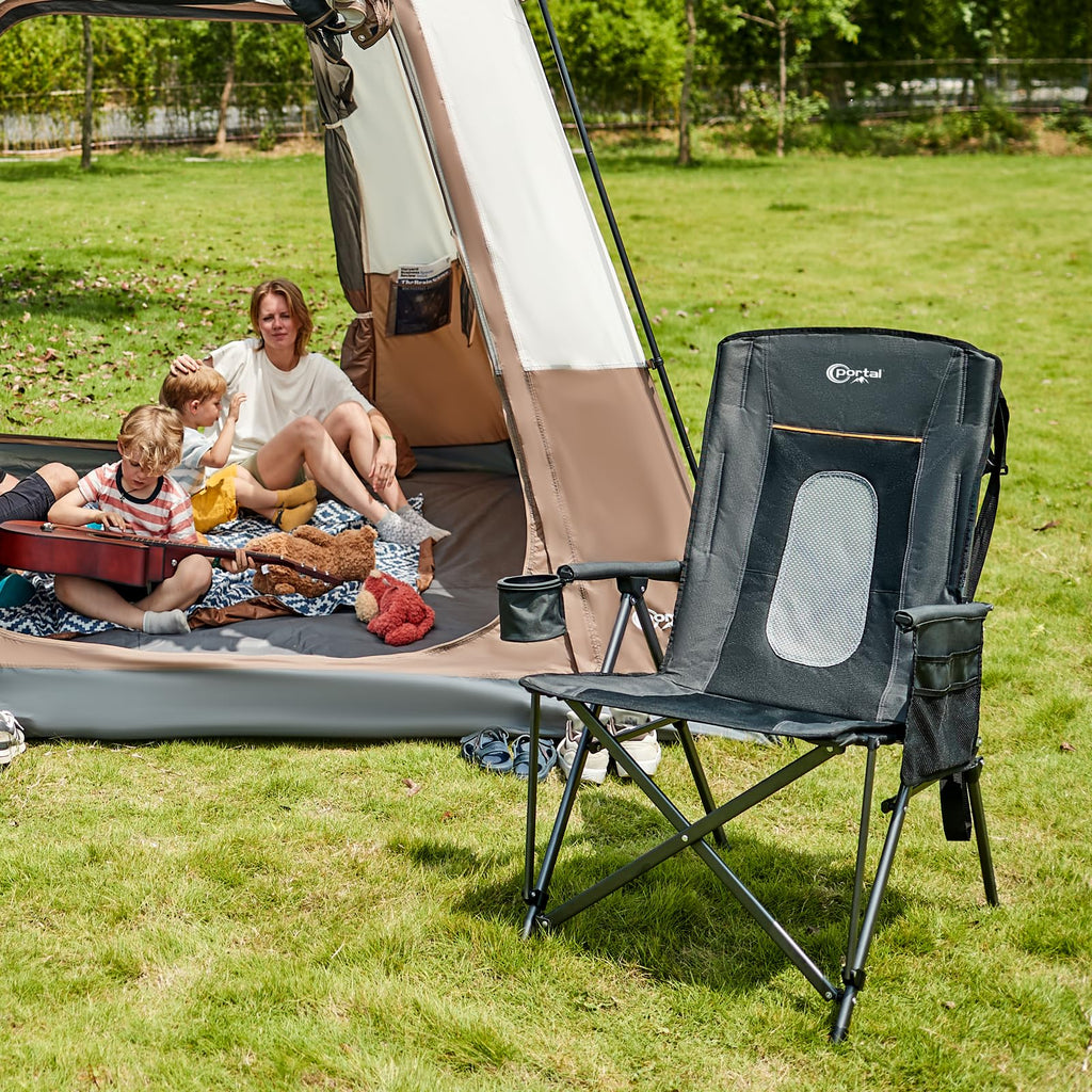 Oversized Folding Camping Chair with Cup Holder Black H5825