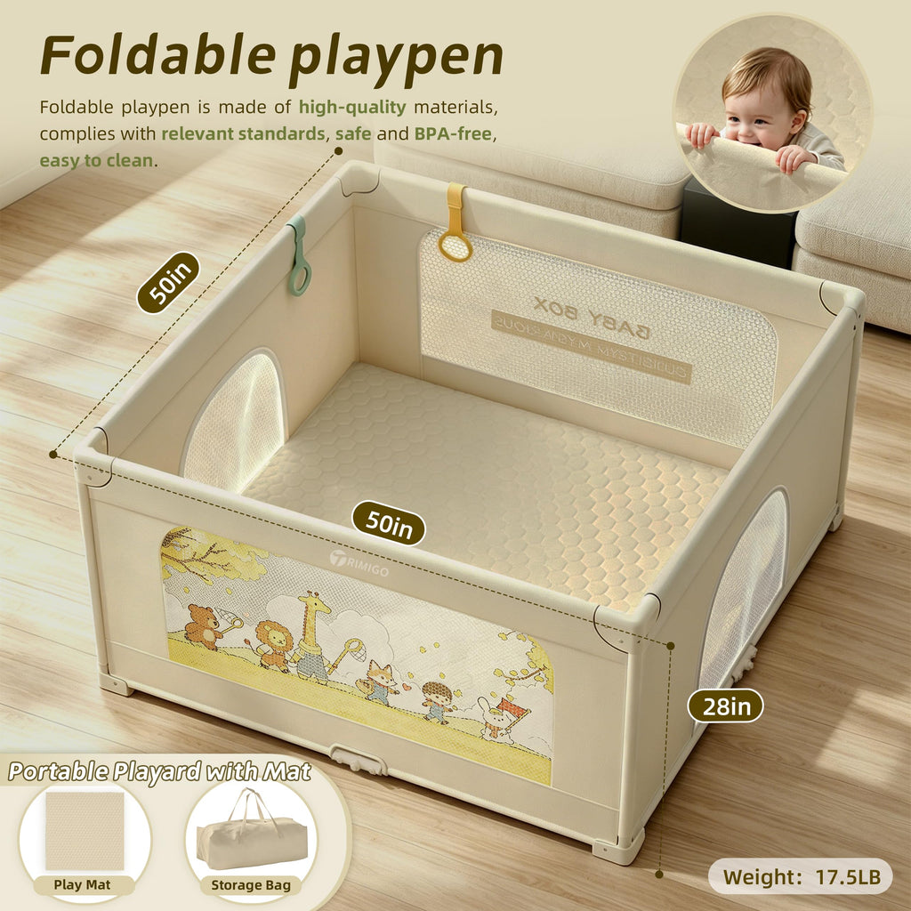 50"x50" Foldable Baby Playpen with Mat N405
