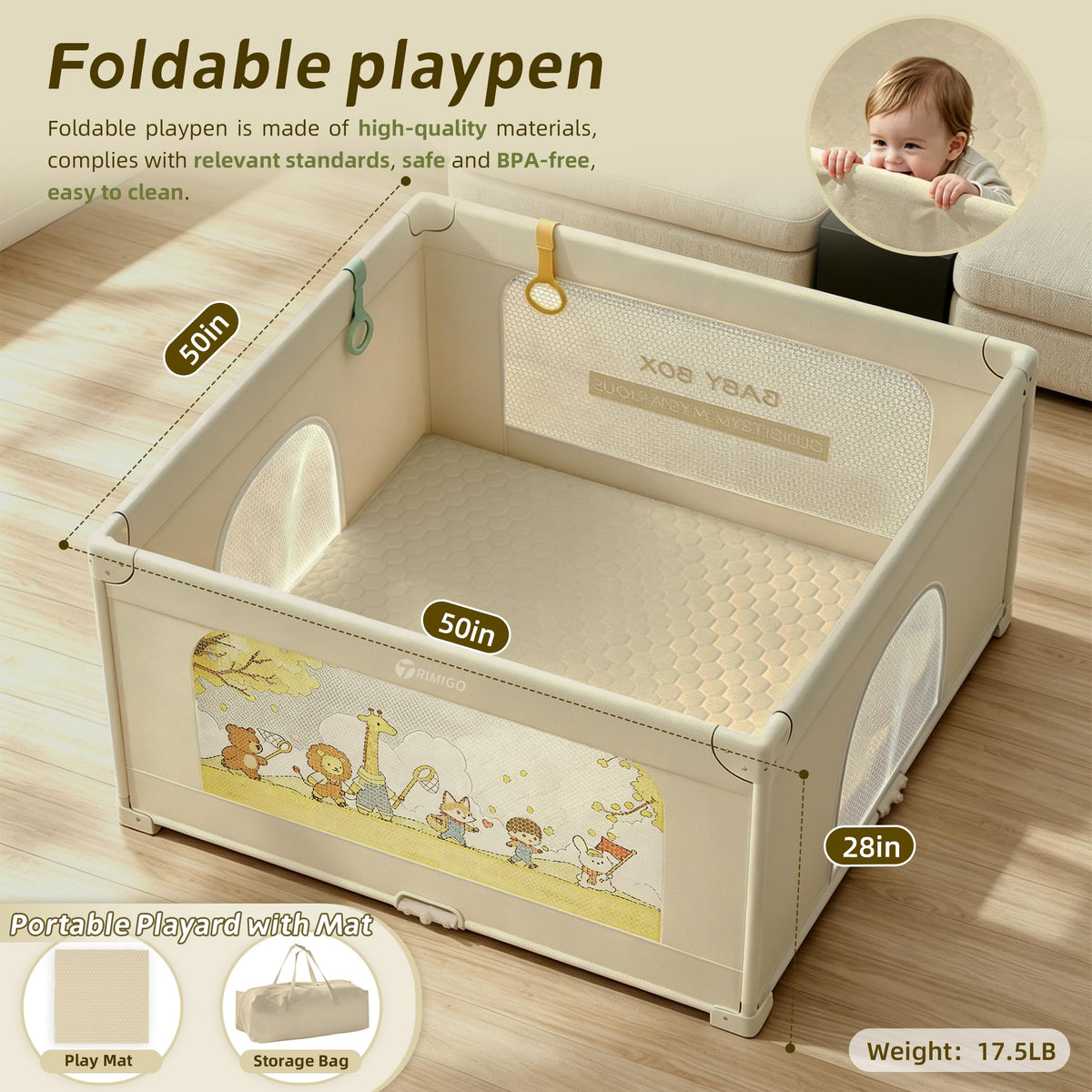 50"x50" Foldable Baby Playpen with Mat N405