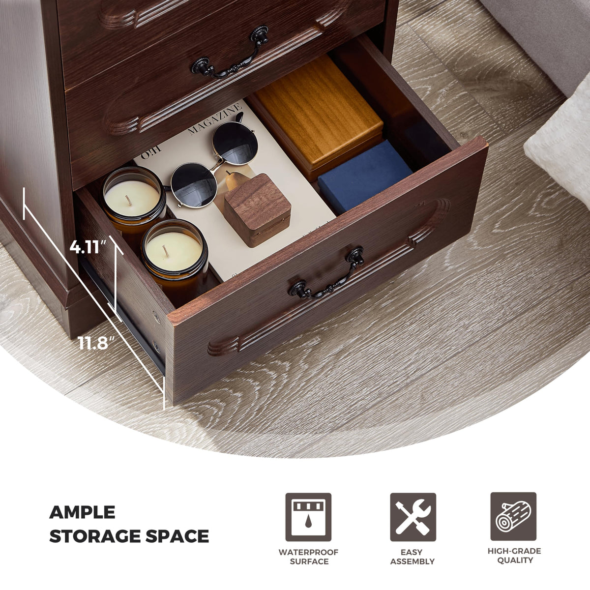 Cherry 3 Drawer Dresser with Charging Station Q762709
